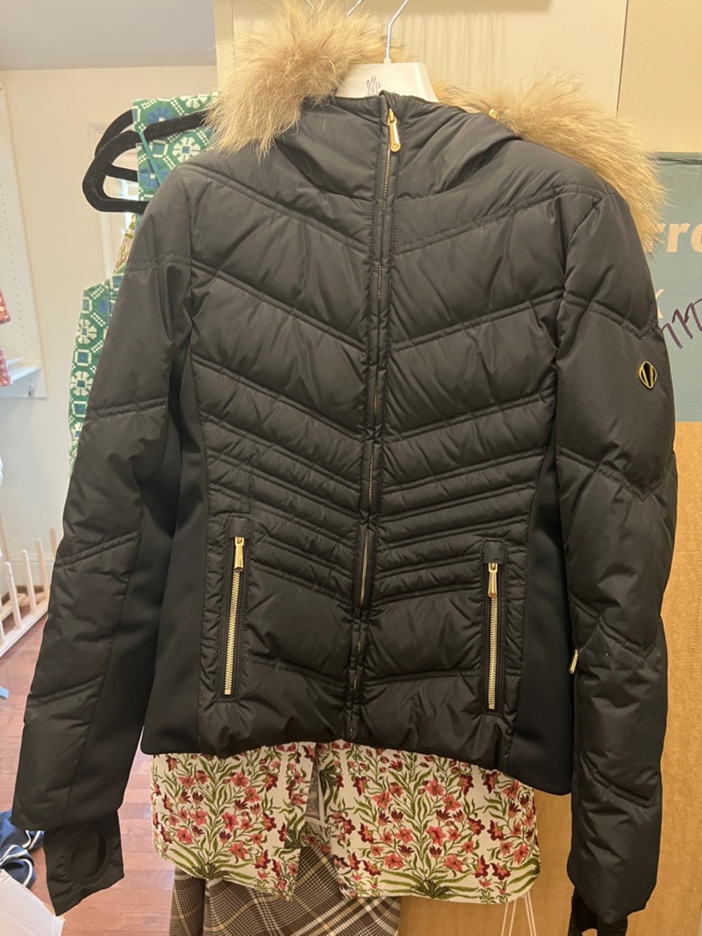 Sunice Black Ski Jacket with real raccoon  Fur Trim